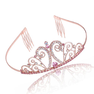 Princess Crystal Crown Hair Band Girls Pink Headdress