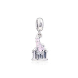 Princess Castle Charms Silver 925 Pink Enamel Beads for Jewelry Making