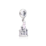 Princess Castle Charms Silver 925 Pink Enamel Beads for Jewelry Making