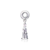 Princess Castle Charms Silver 925 Pink Enamel Beads for Jewelry Making