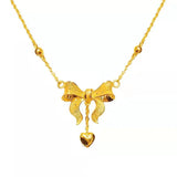 Princess Chain Wedding Love Tassel Bow 24k Plated Necklace