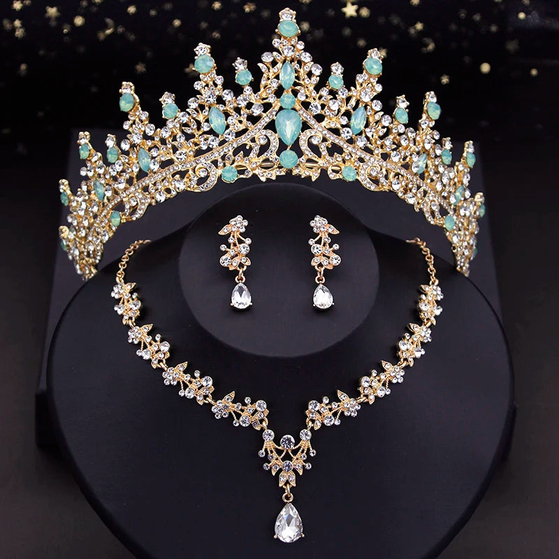Princess Crown Jewelry Set for Women Wedding Bride Tiara Necklace Earring