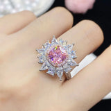 Pink CZ Zircon Silver Adjustable Engagement Ring for Women