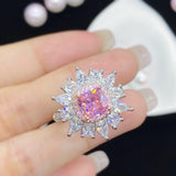 Pink CZ Zircon Silver Adjustable Engagement Ring for Women