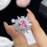 Pink CZ Zircon Silver Adjustable Engagement Ring for Women