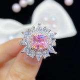 Pink CZ Zircon Silver Adjustable Engagement Ring for Women