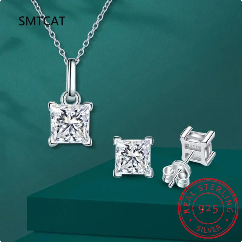 Princess Cut Moissanite Jewelry Set 925 Sterling Silver