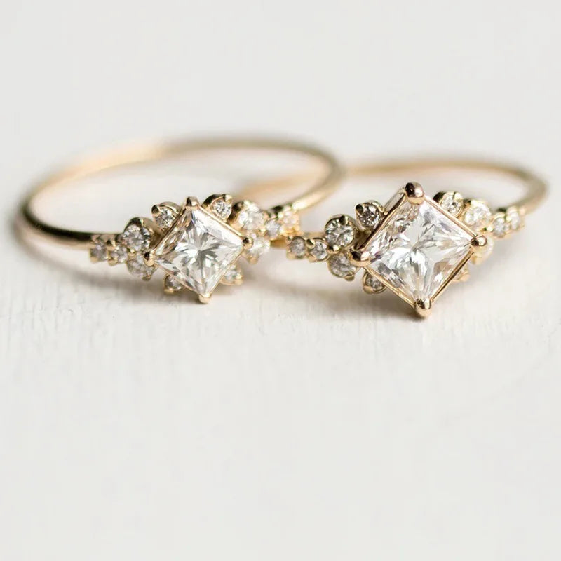 Princess Cut Zircon Engagement Ring Vintage Promise Wedding Rings For Women