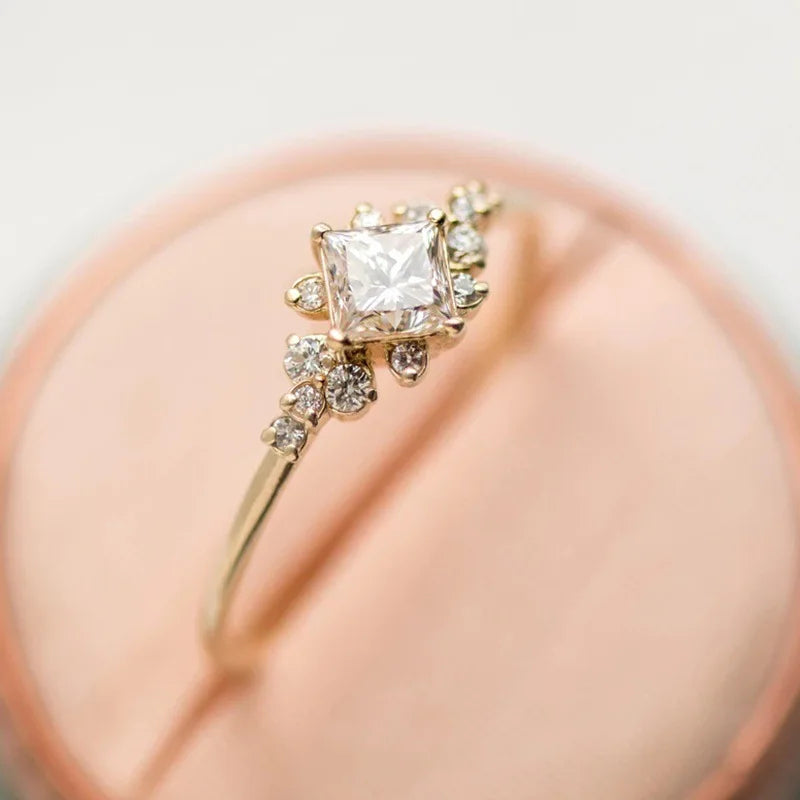 Princess Cut Zircon Engagement Ring Vintage Promise Wedding Rings For Women