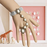 Princess Lolita Grey Rose Lace Pearl Bracelet & Ring Set
