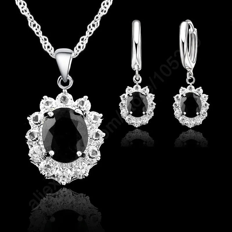 Princess Wedding Engagement Necklace Earring Jewelry Sets
