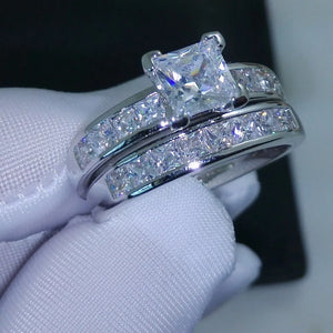 Lab Diamond Promise Ring Set 925 Silver Wedding Rings for Women