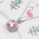 Pink Crystal Zircon Princess Pendant Necklace