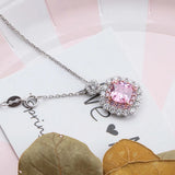 Pink Crystal Zircon Princess Pendant Necklace