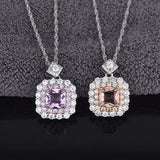 Pink Crystal Zircon Princess Pendant Necklace