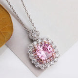 Pink Crystal Zircon Princess Pendant Necklace