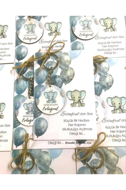 Wooden Elephant Keychain Set for New Born or Birthday (16 PCs)