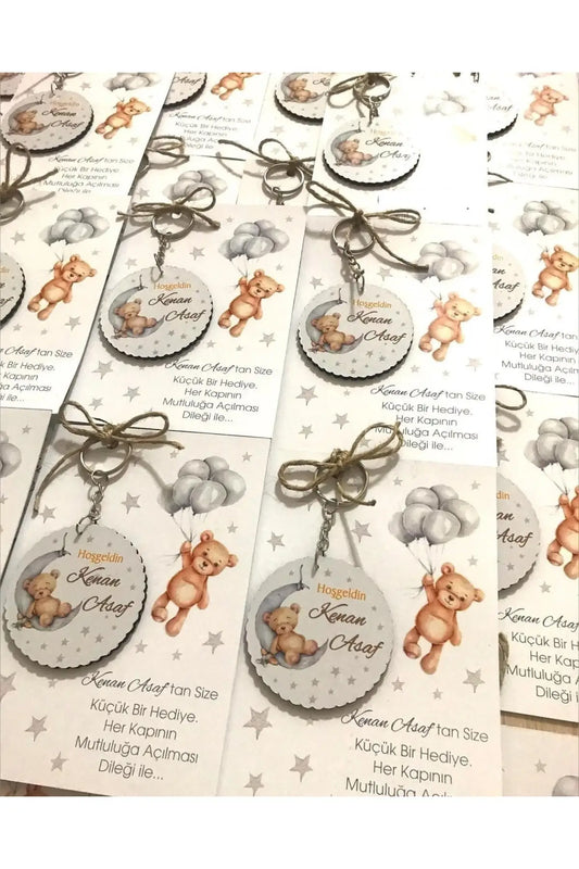 Teddy Bear Wood Keychain (16 PCs)