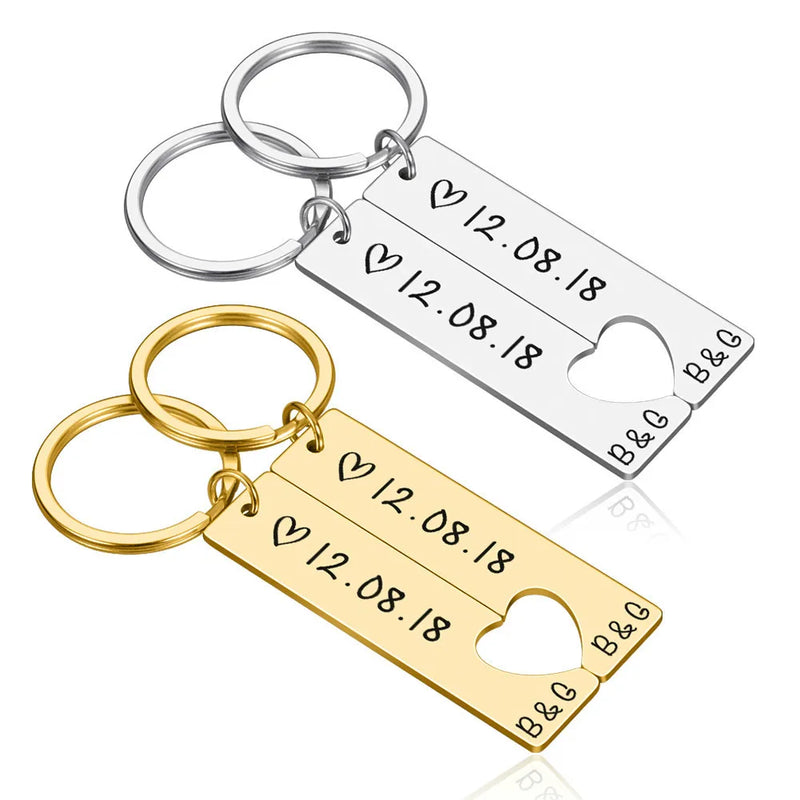 Custom Stainless Steel Date Keychain Heart-shaped Couple Keychains