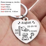 Heart-shaped Stainless Steel Baby Birth Info Keychain