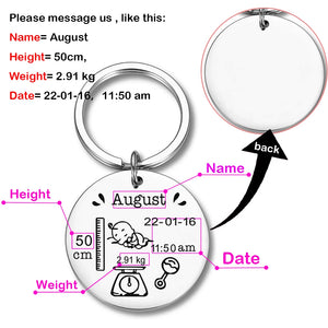 Heart-shaped Stainless Steel Baby Birth Info Keychain