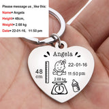 Heart-shaped Stainless Steel Baby Birth Info Keychain