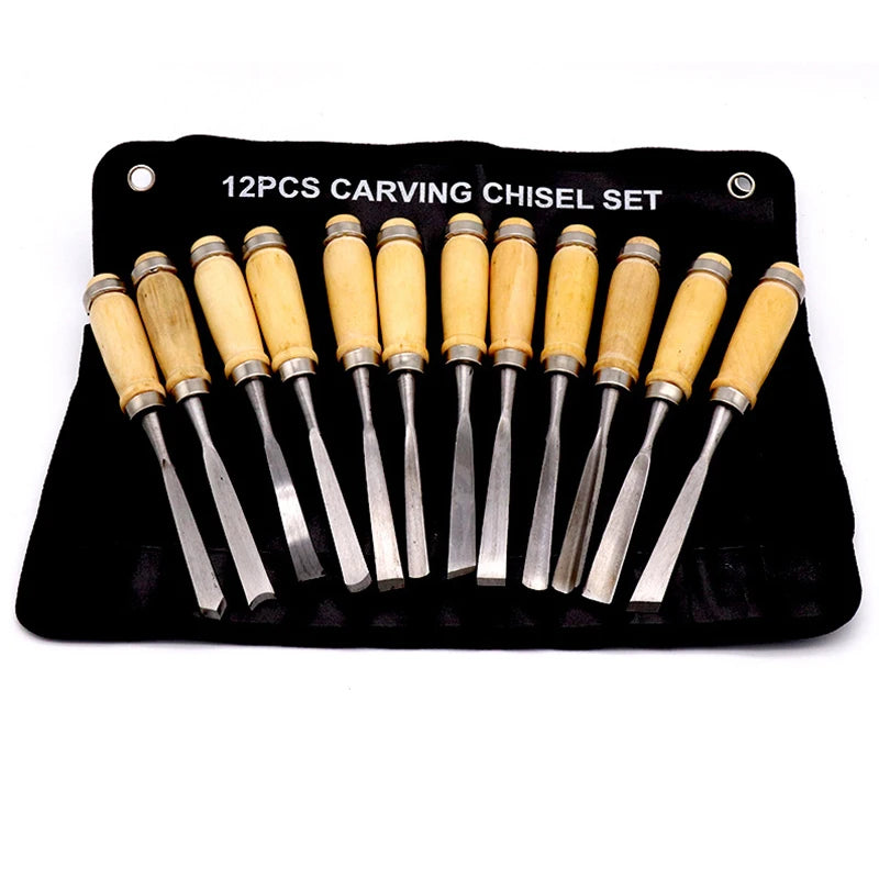 12PCS Manual Wood Carving Chisel Tool Set Jewelry Woodworking Carving Chisel