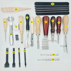 Leather Craft Tools Kit DIY Hand Sewing Punch Carving Work Set
