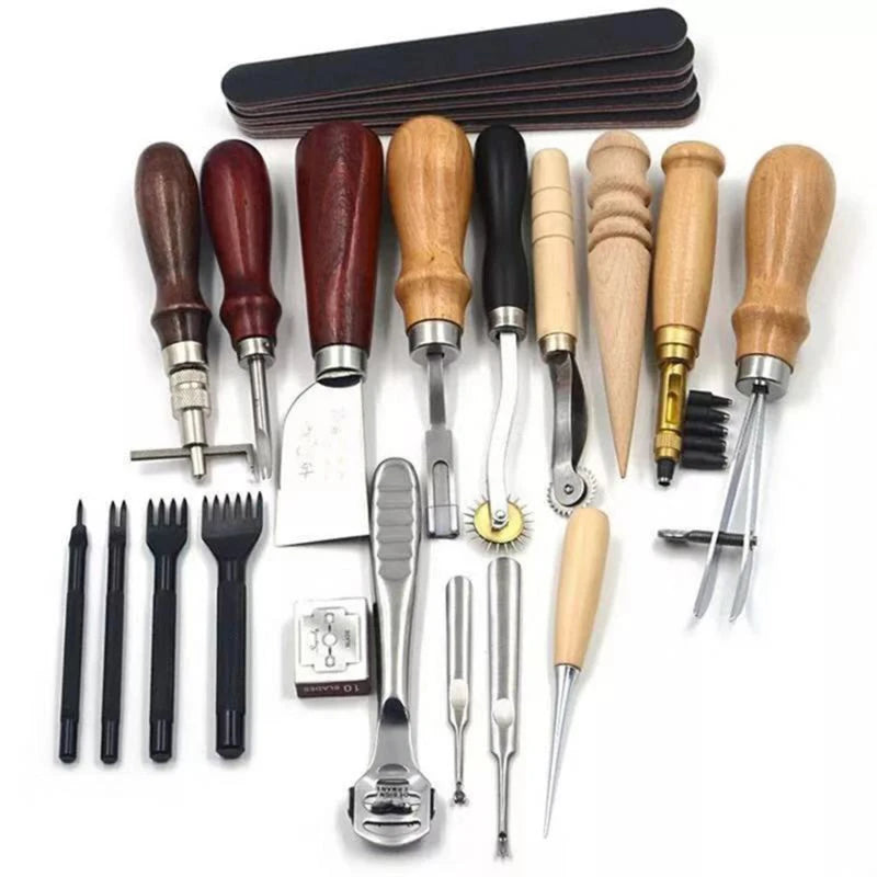 Leather Craft Tools Kit DIY Hand Sewing Punch Carving Work Set