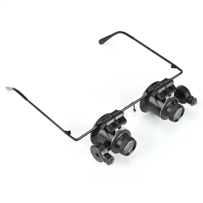 Double Eye Glasses 20x Magnifying Magnifier Jeweler Tool with LED Light