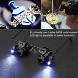 Double Eye Glasses 20x Magnifying Magnifier Jeweler Tool with LED Light