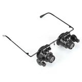 Double Eye Glasses 20x Magnifying Magnifier Jeweler Tool with LED Light