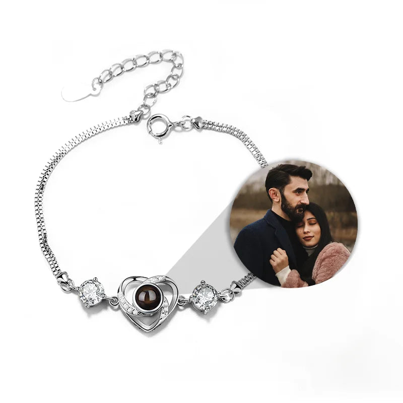 Zircon Heart Crystal Bracelet in Silver Personalized Couples Bracelets