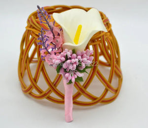 Prom Groomsman Boutonniere Calla Lily Buttonhole for Pink Wedding