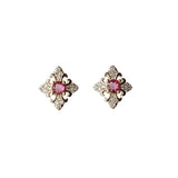 925 Silver Wild Ruby Zircon Cross Stud Earrings Wedding Jewelry