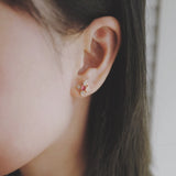 925 Silver Wild Ruby Zircon Cross Stud Earrings Wedding Jewelry