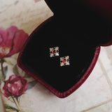 925 Silver Wild Ruby Zircon Cross Stud Earrings Wedding Jewelry