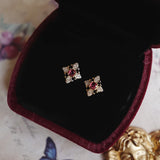 925 Silver Wild Ruby Zircon Cross Stud Earrings Wedding Jewelry