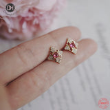 925 Silver Wild Ruby Zircon Cross Stud Earrings Wedding Jewelry