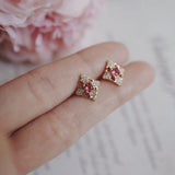 925 Silver Wild Ruby Zircon Cross Stud Earrings Wedding Jewelry