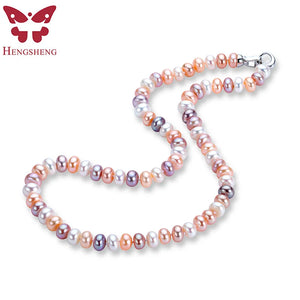 Natural Freshwater Pearl Necklace High Luster 925 Silver Jewelry
