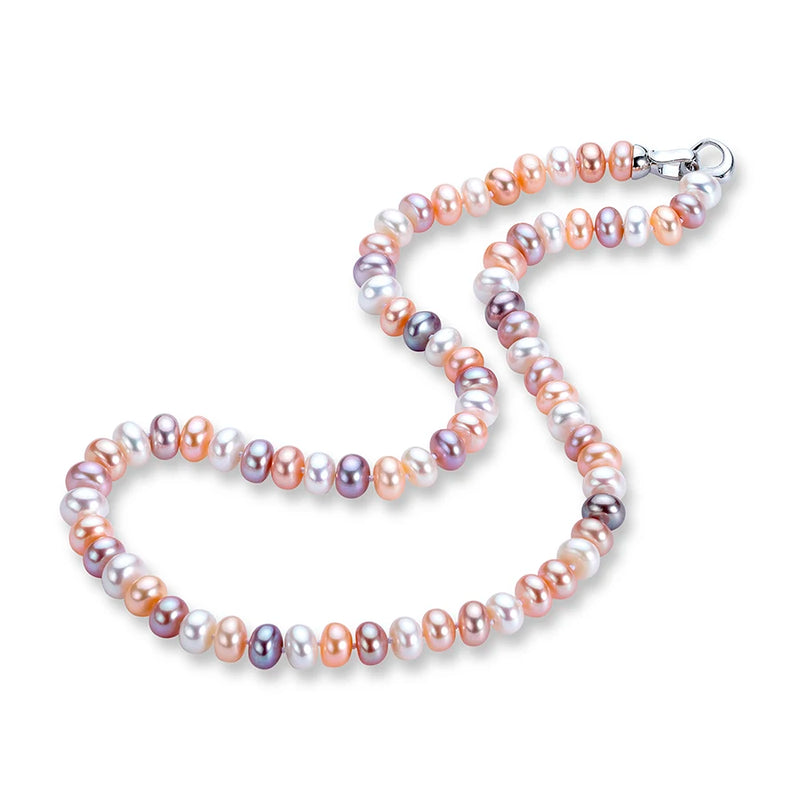 Natural Freshwater Pearl Necklace High Luster 925 Silver Jewelry