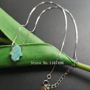 925 Silver Hamsa Opal Necklace with Gift Star & Cross Pendant