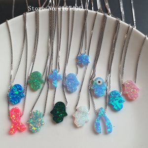 925 Silver Hamsa Opal Necklace with Gift Star & Cross Pendant