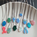 925 Silver Hamsa Opal Necklace with Gift Star & Cross Pendant