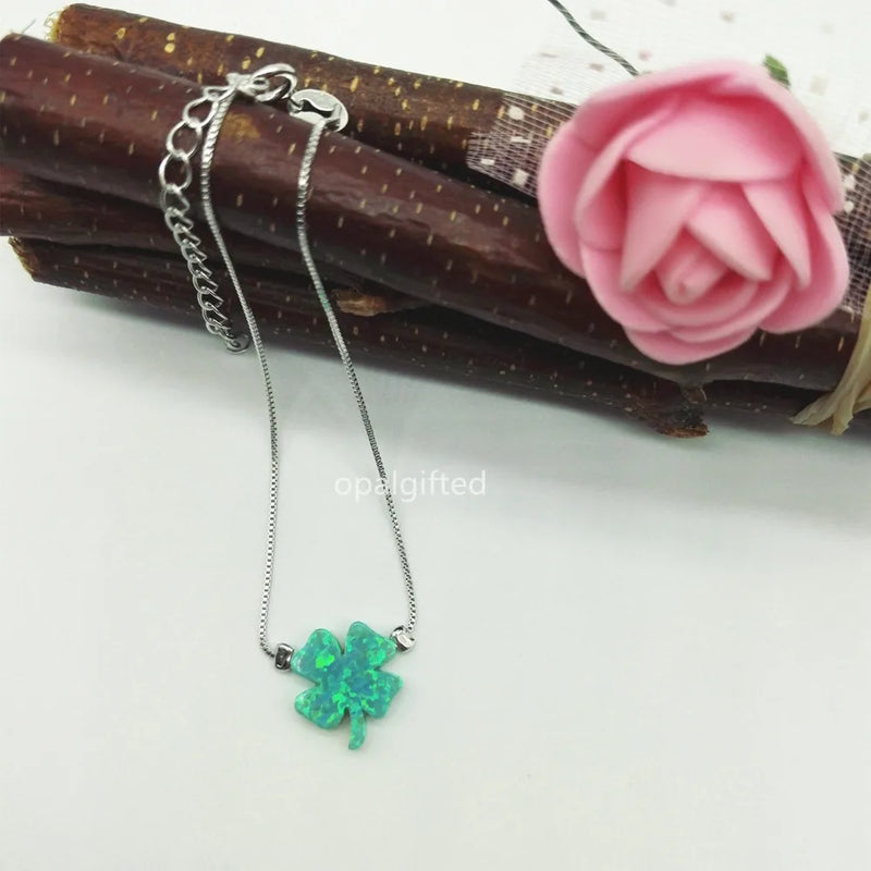 OP11 Green Lucky Clover Opal Bracelet 925 Sterling Silver 12x13mm