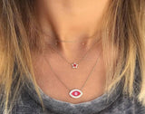 Hamsa pink red Eyes charm pendant 925 Silver Necklace