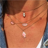 Hamsa pink red Eyes charm pendant 925 Silver Necklace