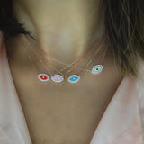 Hamsa pink red Eyes charm pendant 925 Silver Necklace