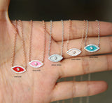 Hamsa pink red Eyes charm pendant 925 Silver Necklace
